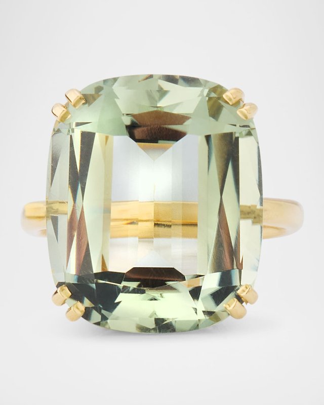 18K Yellow Gold Cushion Prasiolite Statement Ring